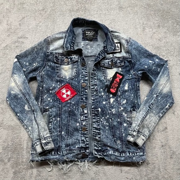 Rage of a Rebellion Denim‎ Jacket Y2K Acid Wash Patch XL Mens